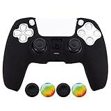 PS5 Controller Skin,Hikfly Silicone Cover for Sony PlayStation 5 Controller Grip Skin Protector Faceplates Kits Video Games(1x Black Cover with 4 x Thumb Grips Caps)