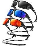 OUKEMAX Polarized Sunglasses Men Sports-Sunglasses: Wrap Around Sun Glasses for Running Cycling Golf UV Protection 3 Pack