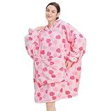 Aemilas Strawberry Wearable Blanket Hoodie - Warm Cozy Sherpa Oversized Hooded Blankets Sweatshirt Gifts for Women Mom Daughter Girlfriend