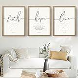 Houmury Set of 3 Framed Farmhouse Bible Verses Wall Decor Sign 11”x14” Christian Faith Scripture Wall Art for Home Living Room Bedroom Wall Decor (11"x14" Brown)