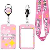 BKBKAAK I'm Literally Just a Girl Retractable Badge Reel – Pink Aesthetic ID Holder with Glass Metal Clip, Cute Work Lanyard with Badge Holder Accessories for Women, Girls, Nurse