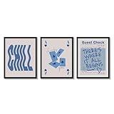 HUARCEY Retro-Inspired Blue Aesthetic Poster Set Prints, Chill Vibe Minimalist 11x14 Inch 3 Piece Wall Art, Playing Cards Quotes Modern Wall Poster Set, Bedrooms Dorms Offices Decor Unframed