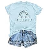 Sulayesh Christian Be The Light Shirts for Women Bible Verse Shirts Jesus Religious Faith Tshirts Inspirational Tees Tops (Light Blue,S)