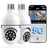 Light Bulb Security Camera, 5G/2.4GHz Lightbulb Wireless Security Cameras Outdoor with E27 Socket, Motion Detection and Siren Alarm,Two-Way Talk,Bulb Camera Color Night Vision 2 Pack