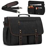 RAINSMORE Mens Messenger Bag 17-17.3 Inch Vintage Canvas Briefcase Water-resistant Large Computer Laptop Bag Rugged Satchel Shoulder Bag for Work Travel, Bookbag for College