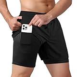 Tyzrdnac Men's 2 in 1 Athletic Quick Dry Shorts,Running Lightweight Short,Sweat Wicking Gym Workout Elastic Shorts-XL Black