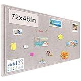Large Bulletin Board, Foldable 72x48 Inches Cork Board Alternative, Large Felt Board Decorative Pin Board for Wall, Foldable Photo Board Self-Adhesive Vision Board with 36 Pushpins Light Khaki