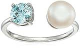 Amazon Essentials Platinum-Plated Sterling Silver Freshwater cultured Pearl Open with Frosty Mint Infinite Elements Cubic Zirconia Accents Ring, Size 8 (previously Amazon Collection)