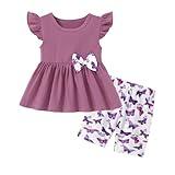 WESIDOM Toddler Girl Clothes Layered Ruffle Top Floral Shorts Cute Toddler Girls Summer Outfits 2Pcs Clothing Set(Purple,4-5T)