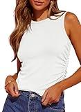 Dokotoo Womens White Summer Clothes High Neck Racerback Tank Tops for Women Fashion 2025 Sleeveless Ribbed Tank Top Slim Fitted Basics Womens Clothing Solid Color Corset Workout Tops Woman Small