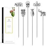 Homestia Metal Cocktail Picks for Drinks, 4.7" Cocktail Toothpicks Garnish Cocktail Skewers Swords, 6Pcs Fancy Martini Picks Olive Martini Picks, Vintage Cocktail Pins Accessories for Drinks