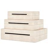 Denique Shagreen Decorative Boxes Set of 3, Leather Jewelry Storage Box Modern Storage Boxes with Lids, Ivory Stacking Boxes with Black Metal Handles Home Organizer Box