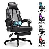 BOSSIN Gaming Chair with Massage, Ergonomic Heavy Duty Design with Footrest and Lumbar Support, Large Size Cushion High Back Office Chair, Big and Tall Gaming Computer Chair for Kids