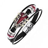 ROJEMXVE Retro Guitar Leather Bracelet for Man Women Unique Braided Handmade Cuff Multi-Layer Cords Wrap Music Shape Punk Jewelry Zinc Alloy Musical Enthusiast Rock Wristbands Gifts Red