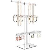 lengnoyp Premium Jewelry Stand, Earring Holder, Necklace Holder Stand, Clear 3-Tier Acrylic Large Storage Jewelry Organizer Stand & Bracelet/Bangles Stand, 48 Earring Holes Display Stands
