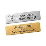 Custom Engraved ID Name Tag Badges Identification Personalized with Text & Logos, Metal Name for Clothing with Pin or Magnetic Backing Plates for Business and Employees (Only Text)