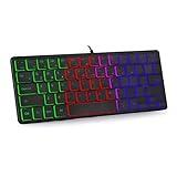 abucow Backlit Mini Keyboard USB Wired Portable Mute Ultra-Compact Small Gaming Keyboard 64 Keys for PC/Mac Gamer Typist Travel Easy to Carry on Business Trip
