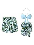 PATPAT Couples Matching Swimsuits for Him and Her Adults Summer Beach Vacation Hawaiian Swimwear Drawstring Waist Swim Trunks with Lining Board Shorts Bathing Suit Sky Blue Men XXL