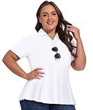 Casei Womens Plus Size Golf Polo Shirts Short Sleeve Tunic Tops V Neck Collared Casual Workout Work Polo White 3XL