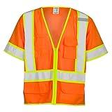 Kishigo Unisex High Visibility Reflective 6 Pocket Contrast Mesh Vest 1243, Zipper Closure, Polyester, ANSI 107 Type R / Class 3, Construction, Roadwork, Utility, Warehouse, Outdoor (Orange, L)