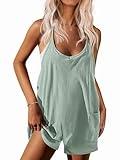Ekouaer Womens Summer Casual Sleeveless Rompers Loose Spaghetti Strap Shorts Overalls Outfits 2025 Jumpsuits With Pockets Light Green XL