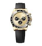 INDIAN E-COMMERCE Luxury Diving Watch,Full AUTOMATIC Stainless Steel GOLD case HEAVY LOCK Rubber Band , black Dial, GOLD BEZEL Water Resistant, black Color[6-Month Warranty] WATCH for-Adult Men & Woman with [ Branded Box ]