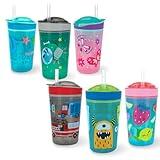 Nuby All in One Snack Bowl and No Spill Soft Straw Cup - 1 Pack Multicolor Snack N' Sip - Holds: 4.5 oz Container with Lid and 9 oz/ 270 ml Straw Cup (12 Months +)