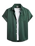 Hardaddy Men's Casual Striped Shirts Button Down Short Sleeve Blouse Summer Hawaiian Shirt Green XL