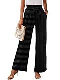 Heymoments Women's Wide Leg Lounge Pants with Pockets B Stripe X-Large Lightweight High Waisted Adjustable Tie Knot Loose Comfy Casual Trousers