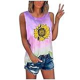 YTao Tank Tops for Women,Women's Summer Sunflower Tie-Dye Sleeveless Crew-Neck T-Shirt Casual Tee Tops (XL,Purple)