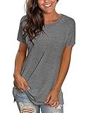 Saloogoe Womens Tunic Tops for Leggings Short Sleeve Polyester T Shirts Light Grey L