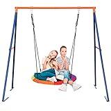 SUPER DEAL Outdoor Kids Swing Set, 40" Multi-Color Rainbow Saucer Swing and 72" All Weather A Frame Swing Stand Combo for Indoor, Outdoor, Backyard