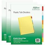 Office Essentials 8 Tab Insertable Dividers for 3 Ring Binders, Multicolor Tabs, 3 Sets (21888)