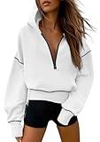 PRETTYGARDEN Women's Hooded Sweatshirts Long Sleeve Half Zip Cropped Hoodie Pullover Winter Fashion Clothes (White,Medium)