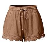 FOCLMP Deals of The Day Clearance Prime Women Floral Lace Trim Shorts Casual Summer Shorts High Waisted Drawstring Dressy Shorts Trendy Beach Clothes 2024 Khaki S