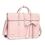 MOSISO Laptop Bag for Women, 15-15.6 inch PU Leather Laptop Shoulder Bags Convertible Backpack, 16 inch Messenger Bags Casual Handbag Work Briefcase Travel Computer Bag with Bowknot, Pink