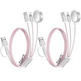 2Pack Multi Fast Charging Cable for Travel Essentials,Apple Watch Charger,iPhone Charger[3-in-2] USB A/Type C/Lightning Cable for iWatch Ultra/SE/10-2,iPhone 16-11,Galaxy S25-21,Airpods,iPad,Car-Pink