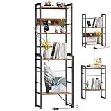Furologee Book Shelf, 4 Tier Bookshelf with Charging Station, Industrial Small Bookcase Set of 2, Display Shelf, Stackable Book Storage Shelves for Bedroom/Living Room/Home Office, Rustic Brown