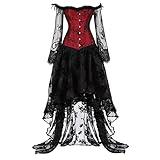 Burgundy Women's Vintage Skirt Set Sexy Goth Cosplay Mesh Lace Midi Lingerie Underwear Skirt Waist Trainer Set for Women 4XL