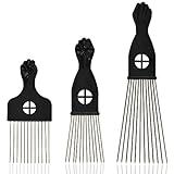 Kootinn 3-Piece Stainless Steel Afro Hair Pick Set, Fist Design for Men & Women, Perfect for Natural Curly Afro Hair, Essential Hairdressing Styling Tool