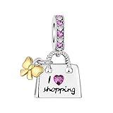 ARVALILS Shopping Bag Dangle Charm 925 Sterling Silver Charm Fits Women's Charm Bracelet & Necklace Valentine's Day Mother's Day Jewelry Gifts for Women
