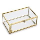 Hipiwe Vintage Glass Keepsake Box, Rectangle Jewelry Display Organizer Box Vanity Lidded Box Home Decor Accent Decorative Box for Storage Trinket Rings Bracelet
