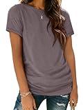 ATHMILE Womens Tunic Tops Round Neck Shirts Summer Top Fashion Basic Tee Gym Clothes for Woman Grey Purple