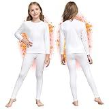 HEROBIKER Girls Ultra Soft Fleece Lined Thermal Underwear Kids Long Johns Top Bottom Set for Winter (White, Small)