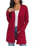Womens Cardigan with Pocketes Long Sleeve Casual Lightweight Open Front Cardigan Red-L
