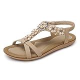 SHIBEVER Flat Sandals for Women Dressy: Size 9 Summer Open Toe Dress Sandals- Comfortable Walking Arch Support Flats Womens Sandal Apricot