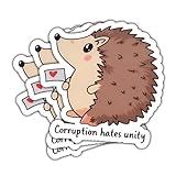 3Pcs Corruption Hates Unity Sticker Cute Animal Motivational Corruption Hates Unity Hedgehog Stickers Social Justice Capitalism Wealth Inequality Decal for Laptop Water Bottle Toolbox Phone Car 3"