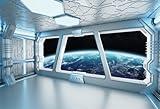 AOFOTO 7x5ft Spaceship Interior Backdrop Space Station Spacecraft Cabin Window View On Earth Background Futuristic Science Fiction Universe Outer Space Exploration Room Decors Photo Shoot Props