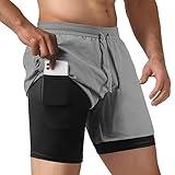 NIMOJIRO Men's 2 in 1 Running Shorts Workout Athletic Shorts Outdoor Sports with Liner Lightweight Training Yoga Gym Shorts with Phone Pockets