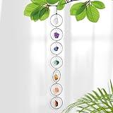 7 Chakras Wall Decor Natural Raw Crystal Stone Healing Gemstone Silver Round Hanging for Indoor & Outdoor Windows Chakra Balancing Home Decoration Spiritual Gift for Meditation